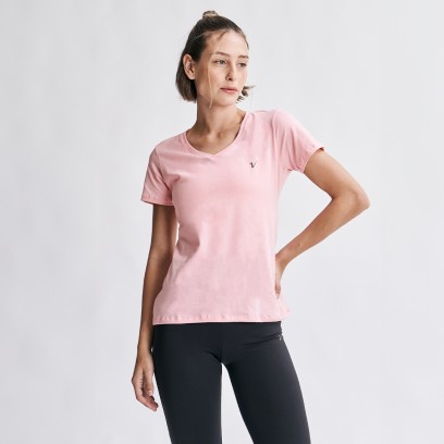 Remera Escote en V Mangas Cortas Rosa