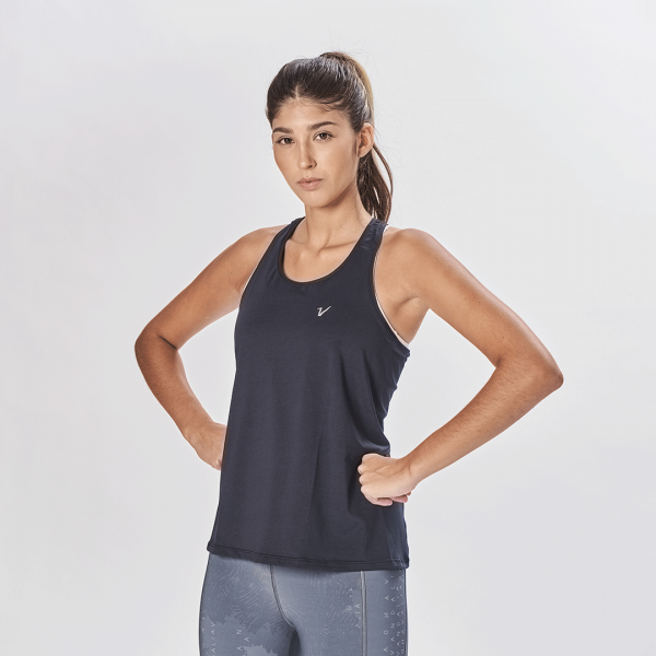 Musculosa deportiva con recorte trasero de Mesh Negro