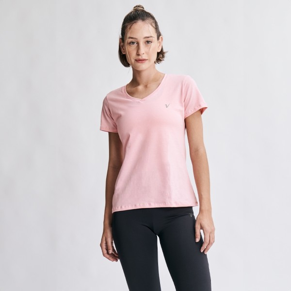 Remera Escote en V Mangas Cortas Rosa